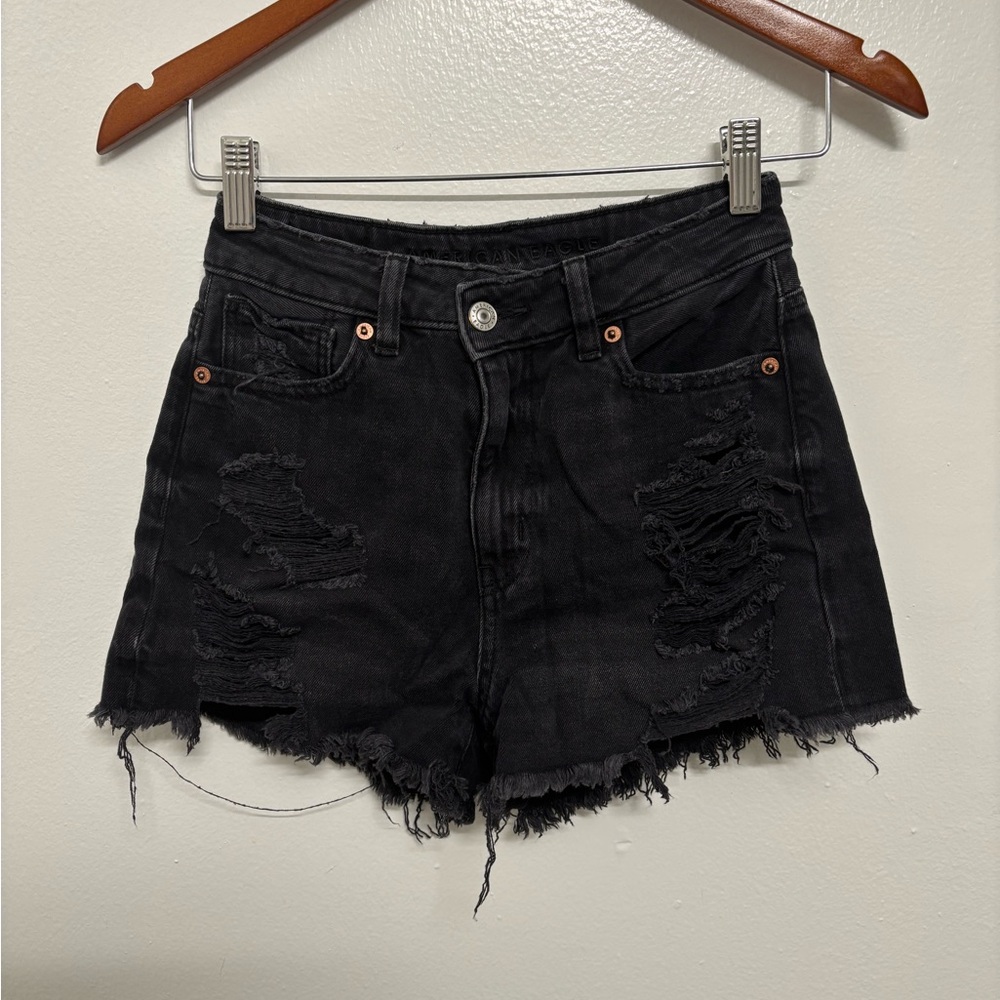 American Eagle Outfitters Black Ripped Mom Jean Shorts